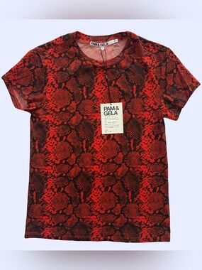 NWT Pam & Gela Orange and Brown Snakeskin Print Tee